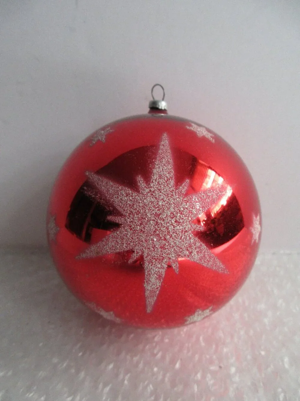 Red Glass Christmas Ornament Star Stencil/Mica Glitter Vintage 3